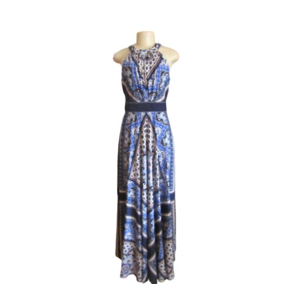 Eliza J Boho Scarf Print Halter Crepe De Chine Maxi Dress in Size 4 - Picture 2 of 9